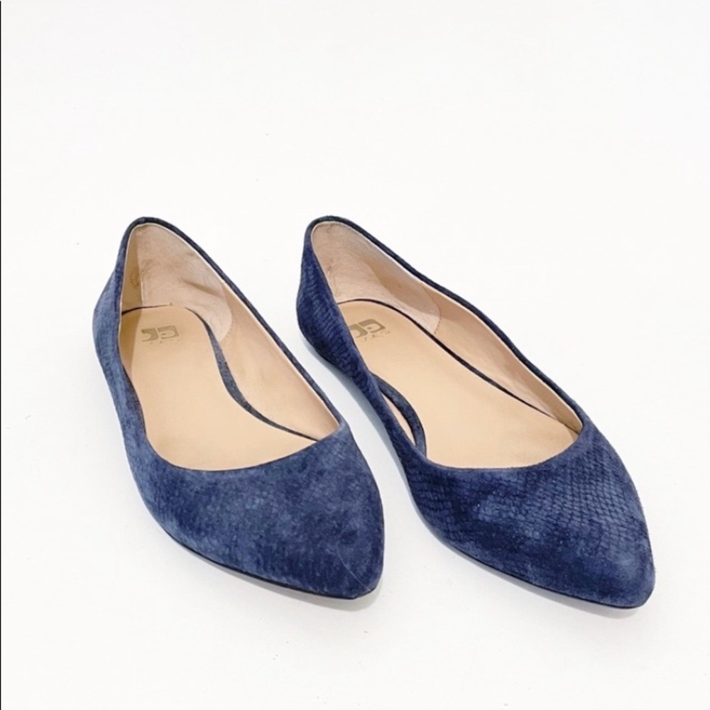 JOE’S Blue Suede Embossed Snake Pointed Toe Flat 8